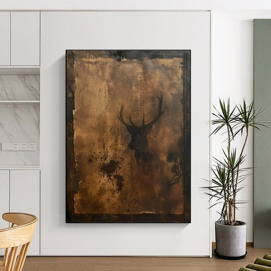 Vintage Deer Silhouette Abstract Painting with Textured Background ADGE475