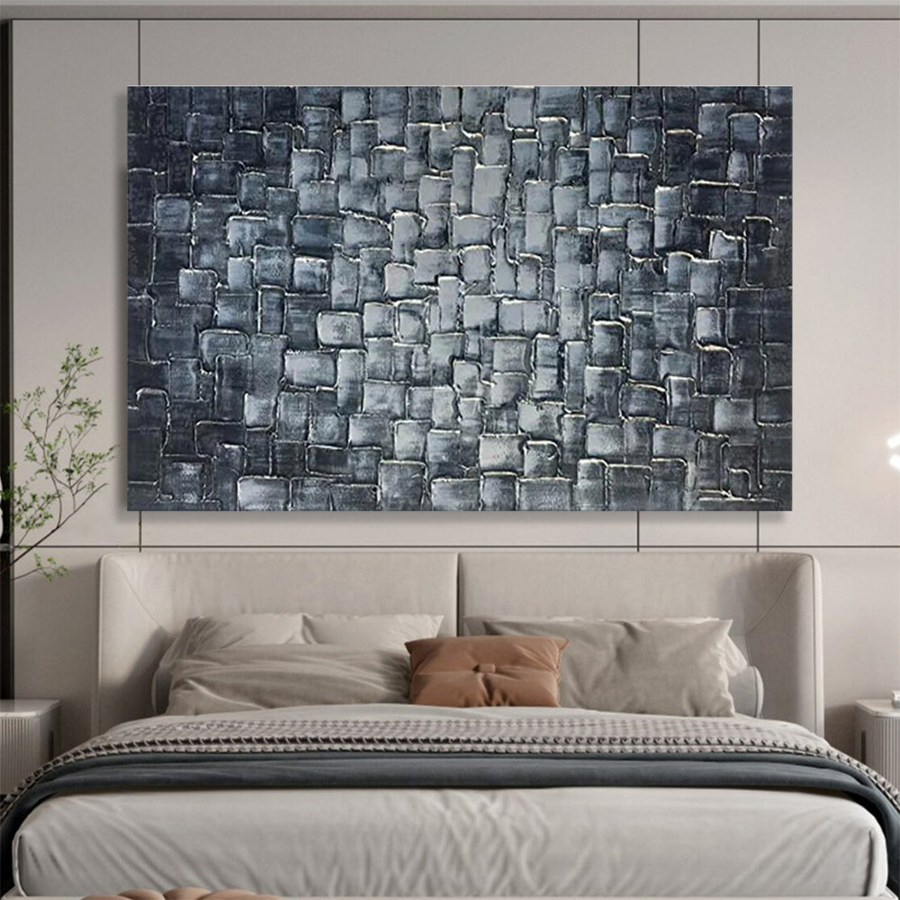 Textured Grid Abstract Painting with Monochromatic Shades THY276