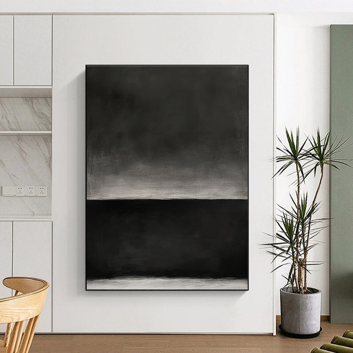 Black and Gray Gradient Abstract Painting with Subtle Transitions GER163