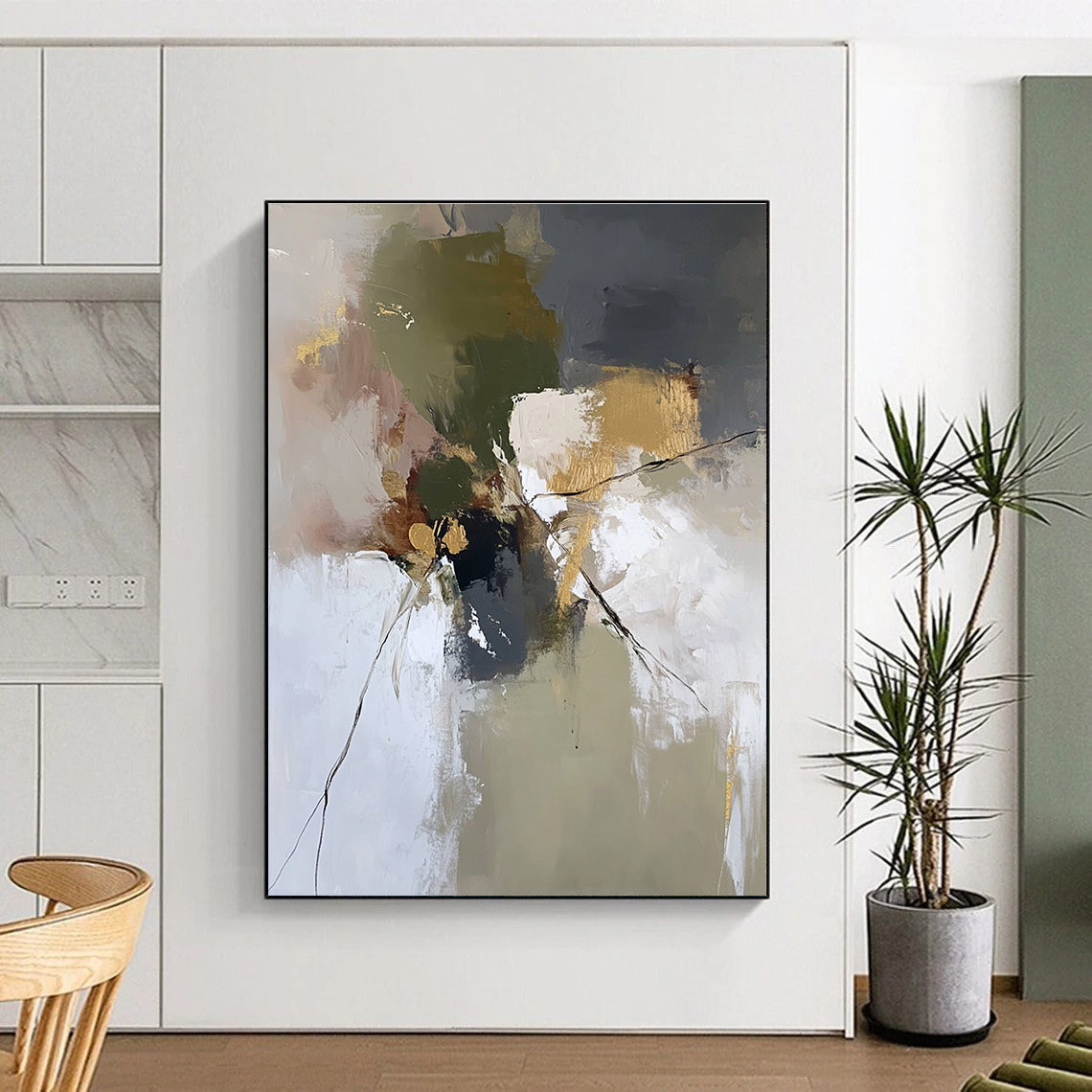 Earth Tone Abstract Painting with Textured Accents GER465