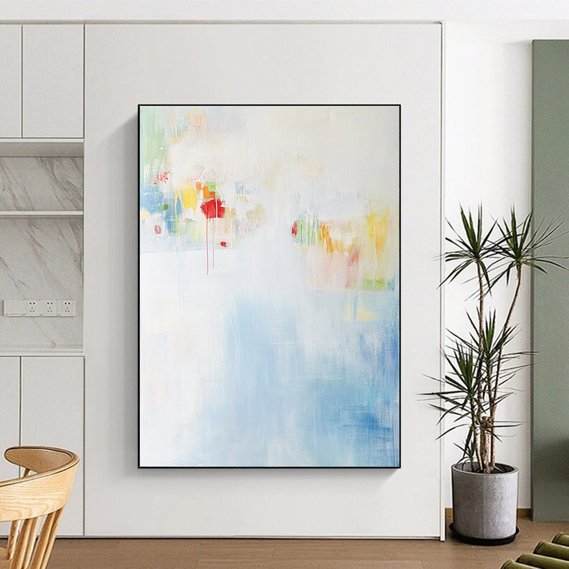 Light - hued Colorful Abstract Painting with Subtle Drips GER411