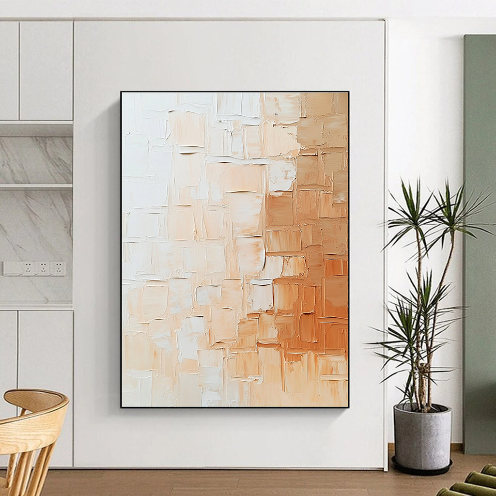 Beige White Textured Squares Abstract Painting GER864