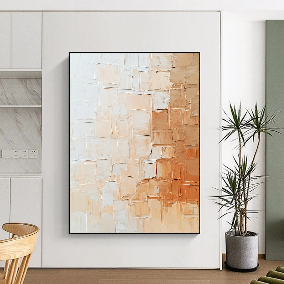 Beige White Textured Squares Abstract Painting GER864