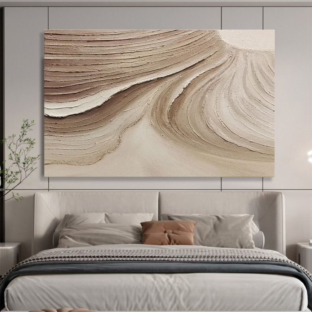 Beige Textured Abstract Painting with Natural, Sand - Like Patterns THY398