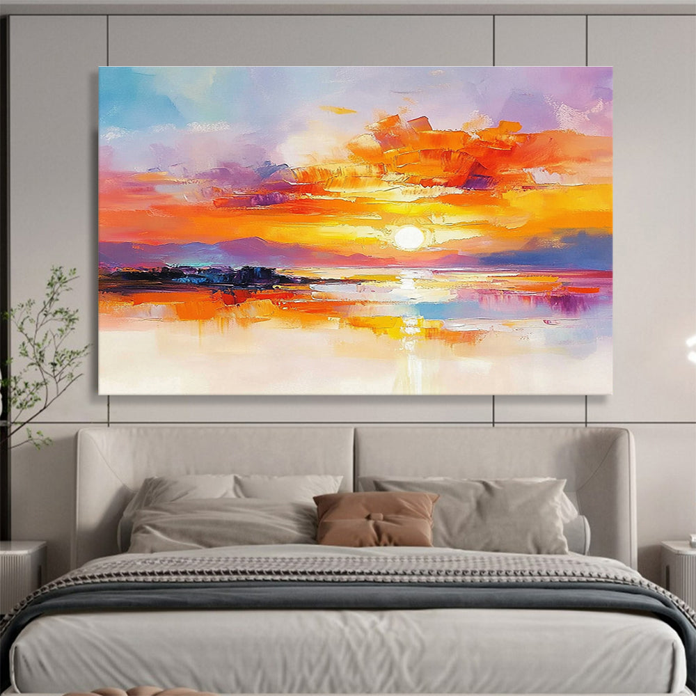 Vibrant Sunset Lake - Expressive Landscape Abstract Painting DYP014