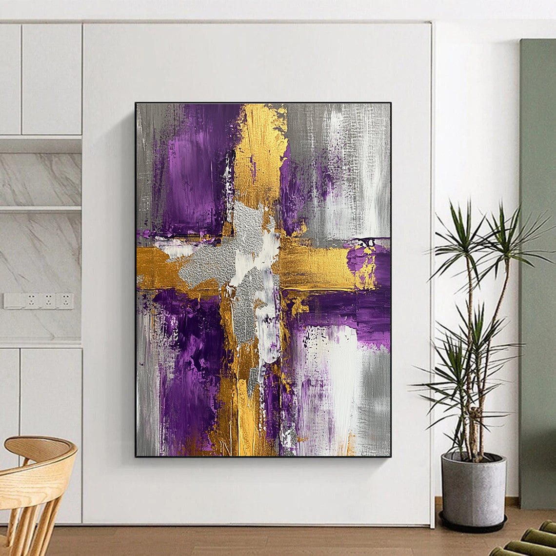 Purple Gold and Gray Abstract Painting with Opulent Accents GER521