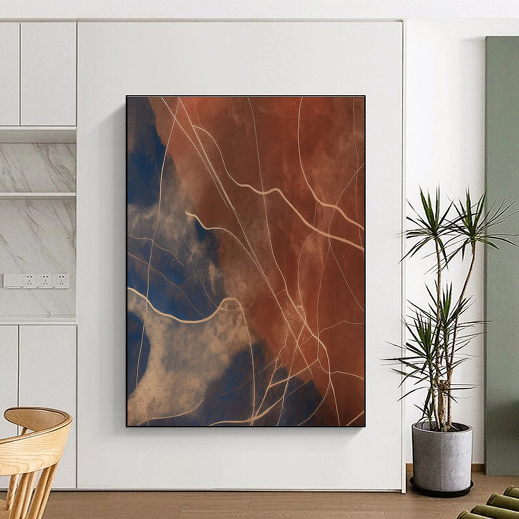 Line - Textured Earth Tones Abstract Painting with Brown and Blue ADGE120
