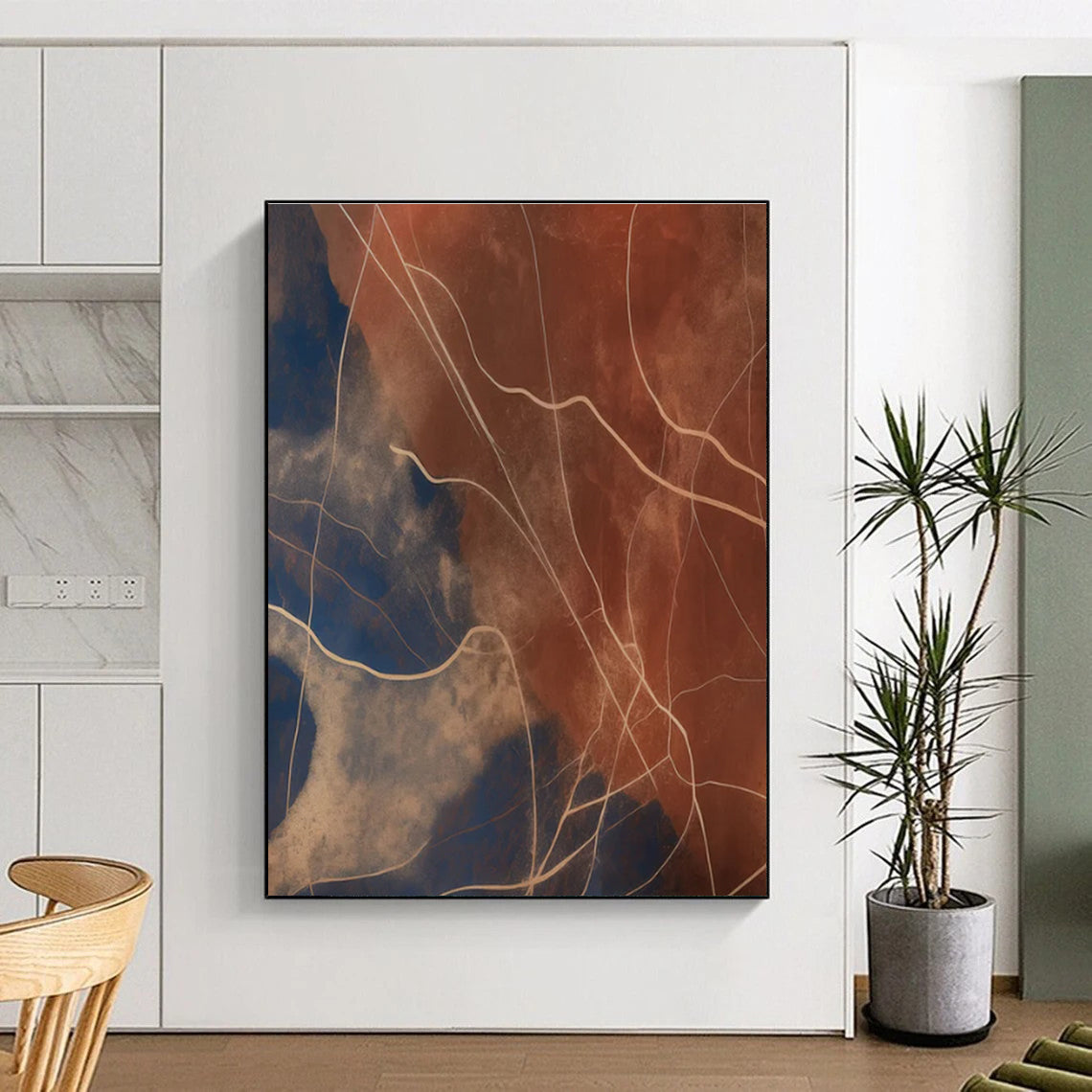 Line - Textured Earth Tones Abstract Painting with Brown and Blue ADGE120