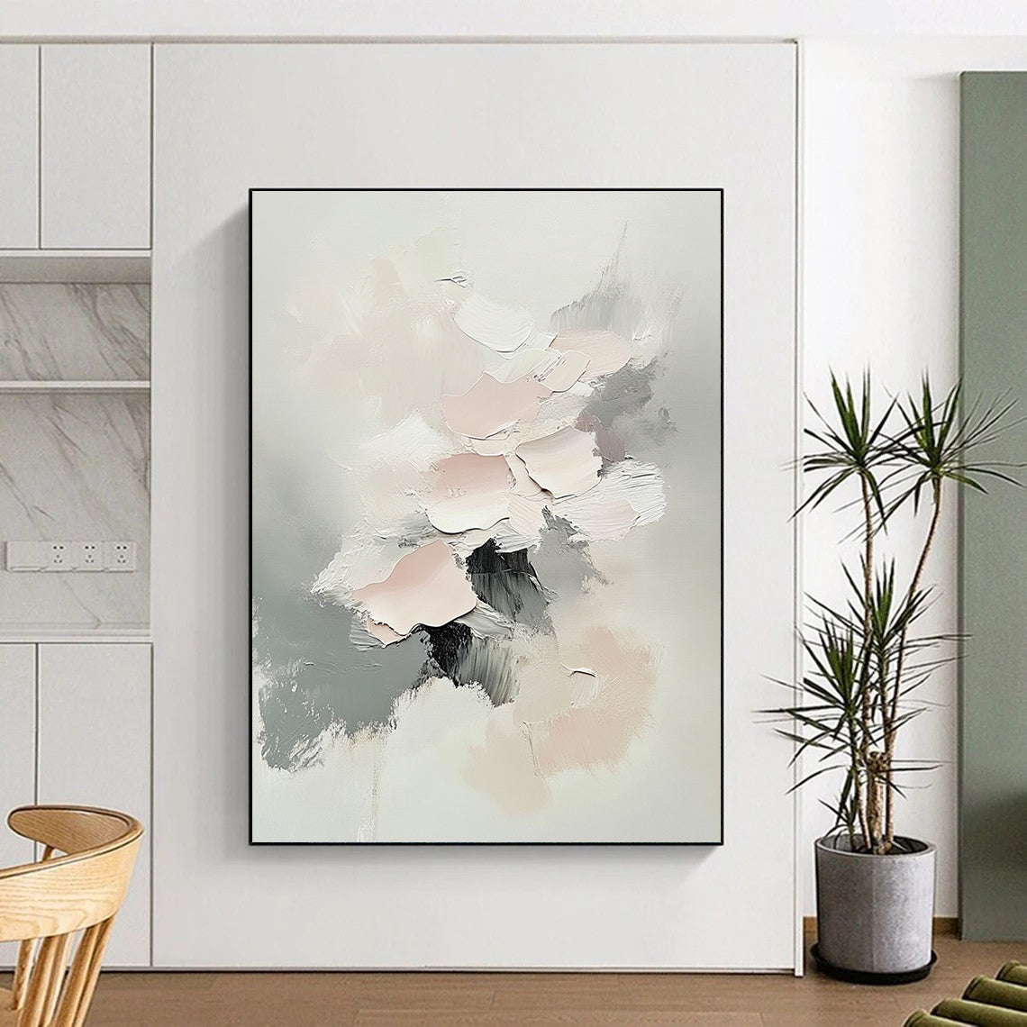 Light Pink Gray Abstract Painting with 3D - like Textures GER766
