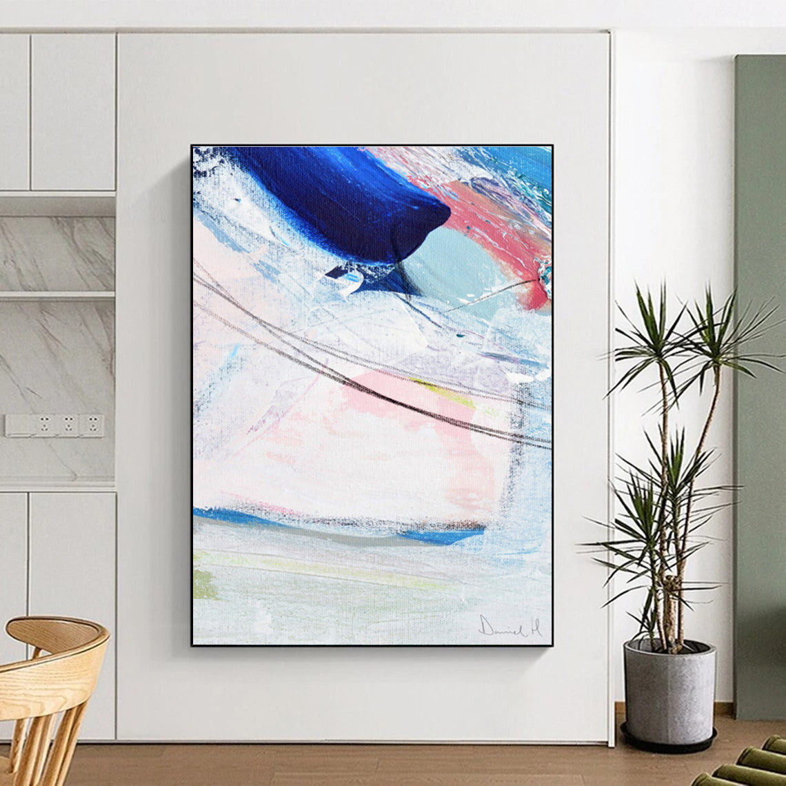 Colorful Abstract Swirls with Blue and Pink Painting ADGE150