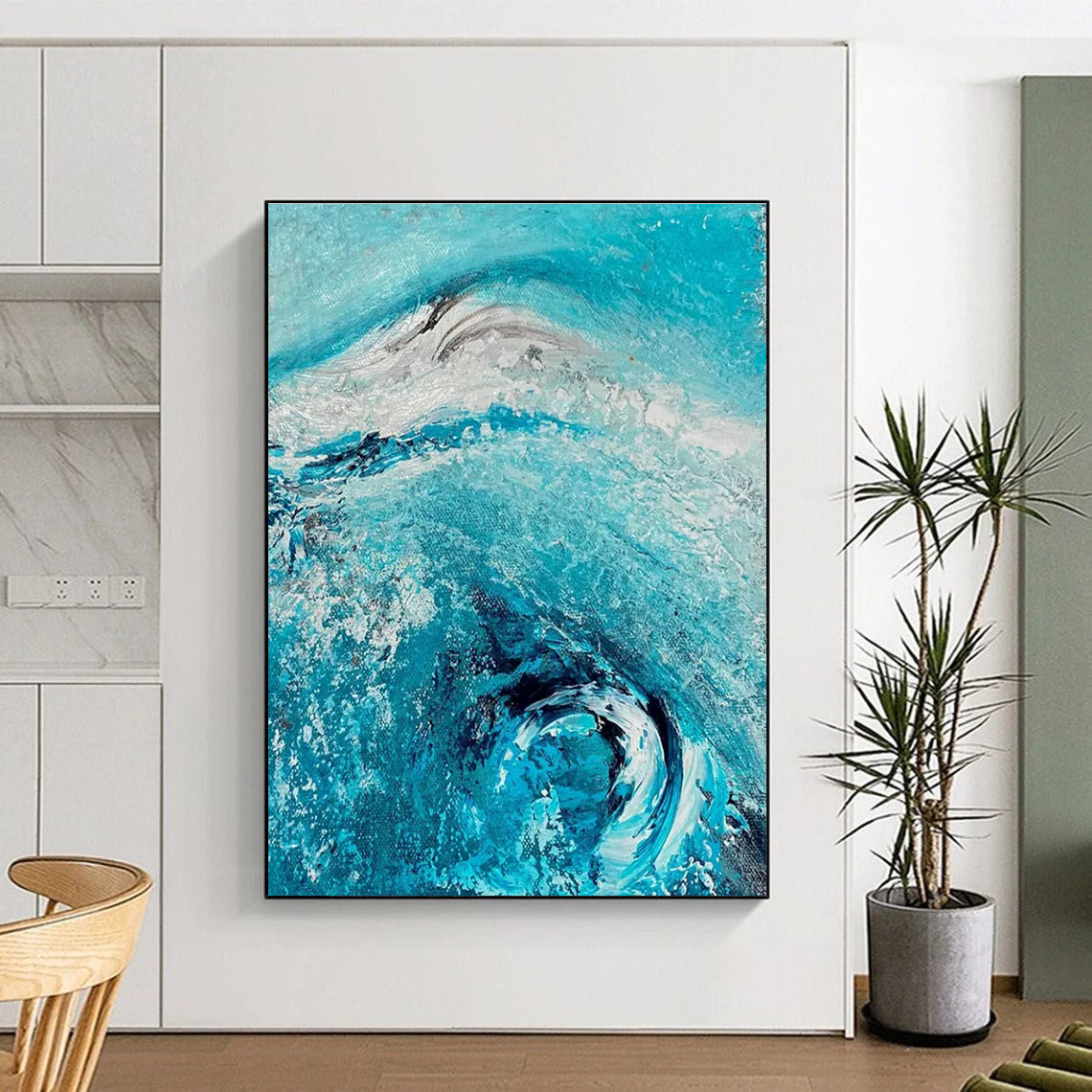 Turquoise Wave Abstract Painting with Swirling Textures ADGE469
