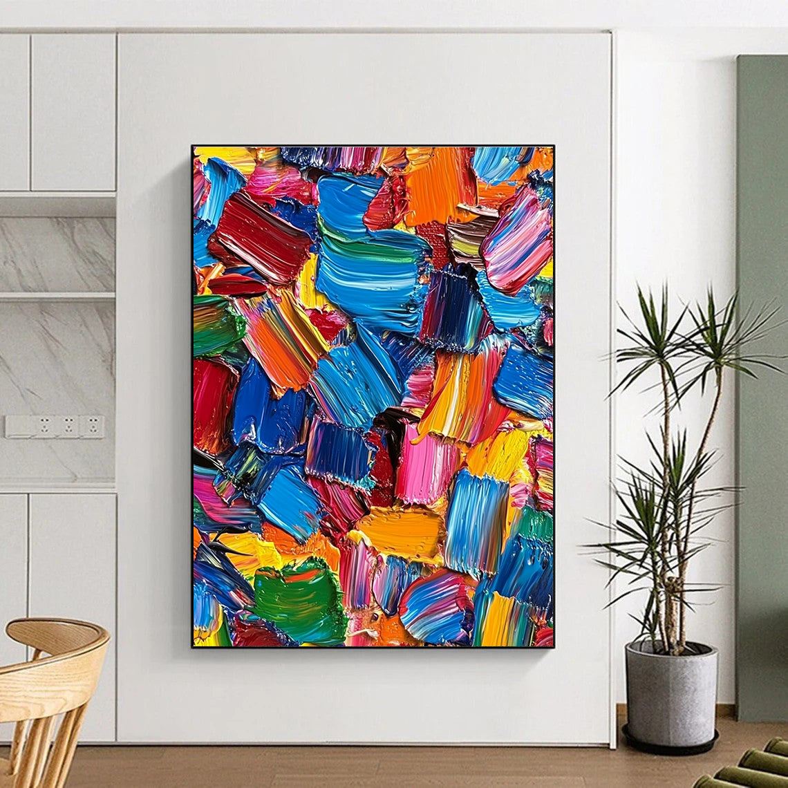 Colorful Palette Knife Abstract Painting with Vivid Color Blocks GER081