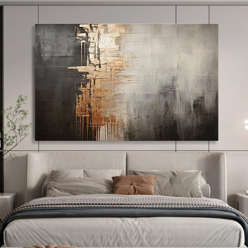 Gray and Gold Abstract Painting with Modern Design THY319
