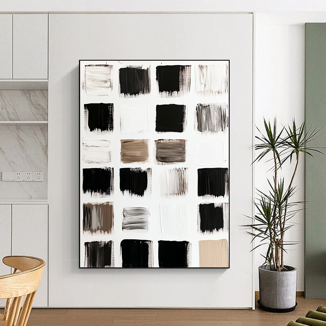 Monochrome Palette Abstract Painting with Black and White Swatches GER111
