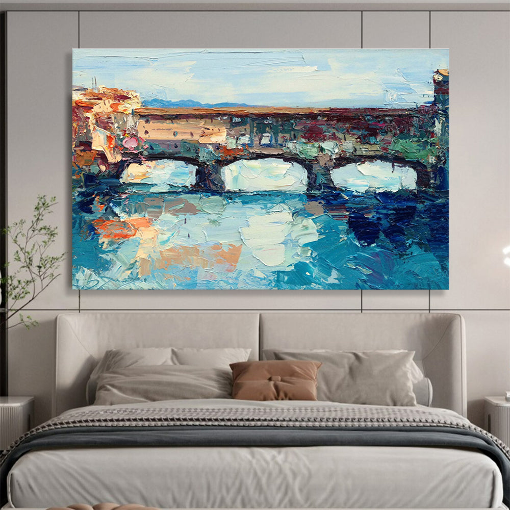 Arched Bridge Over River Abstract Painting THY430