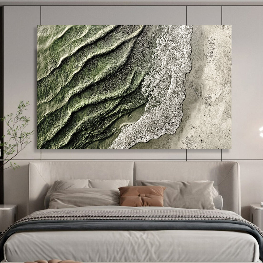 Aerial Beach View Abstract Painting with Green and White Tones DYP574