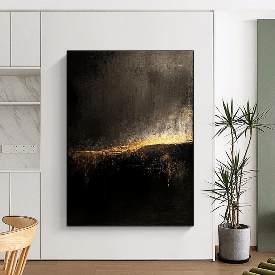 Dark and Gold Abstract Painting with Subtle Light Gradient GER091