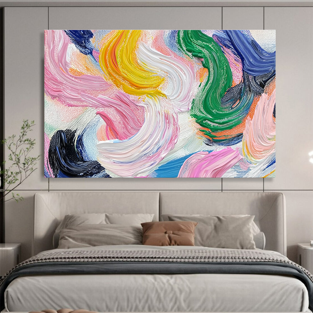 Pink Yellow Green - Wavy Line Abstract Painting DYP028