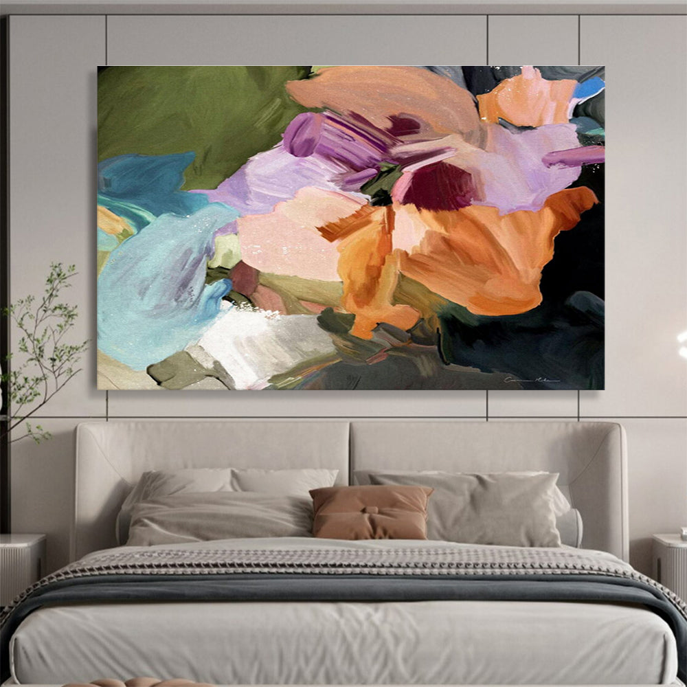 Colorful Flower Abstract Painting with Lively, Botanical Energy THY406