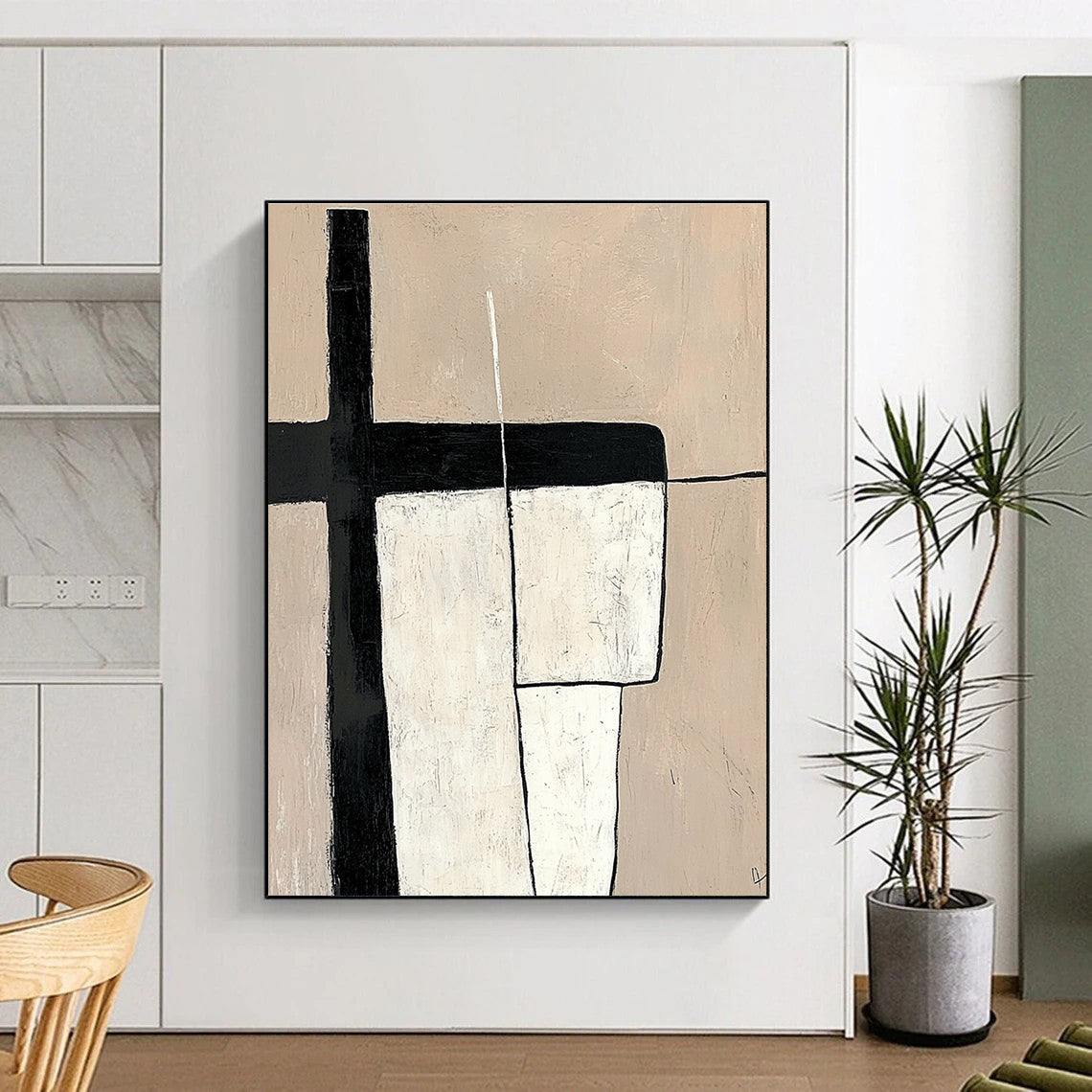 Minimalist Geometric Abstract with Black and Beige GER296