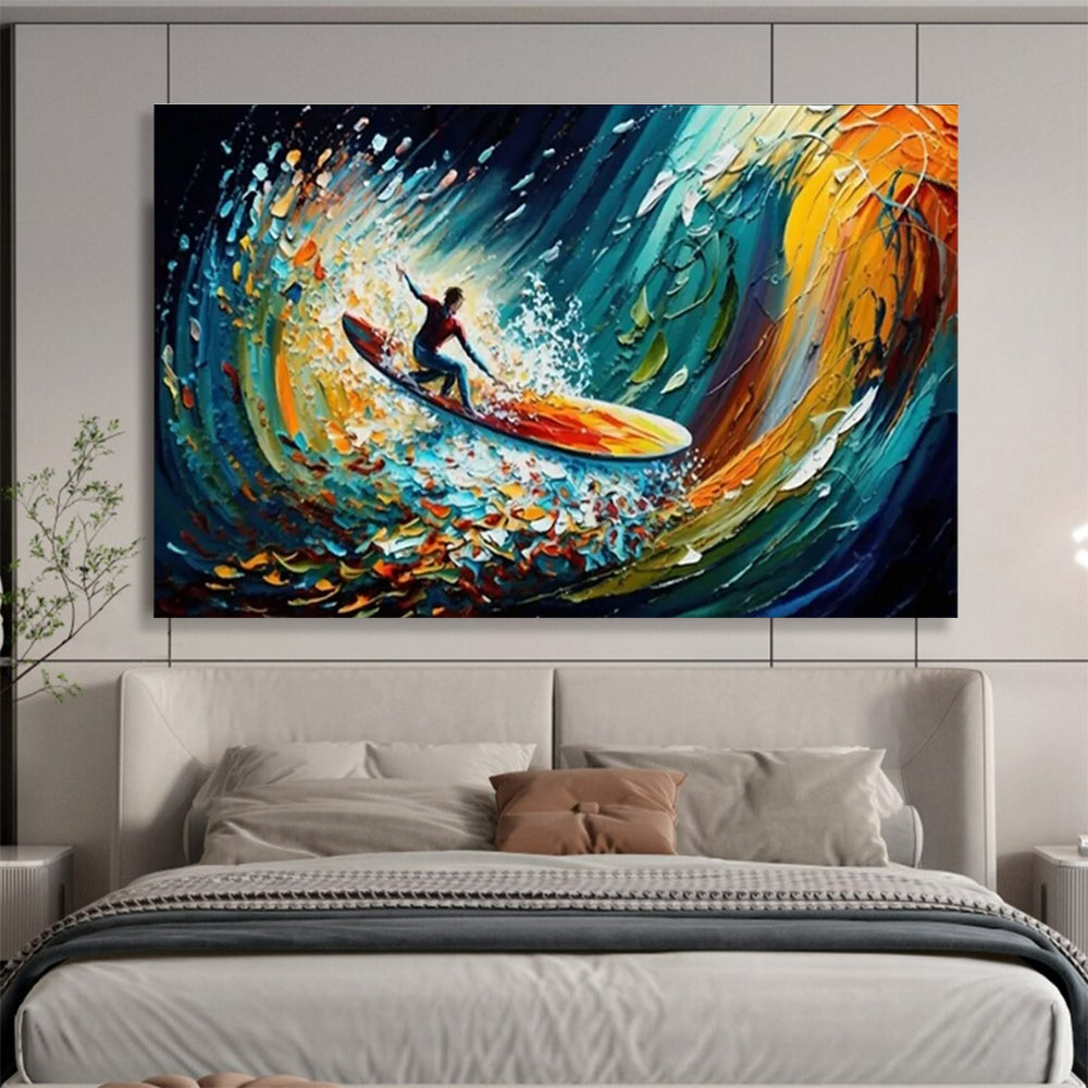 Dynamic Surfer Wave Abstract Painting with Vibrant Color Swirls THY261