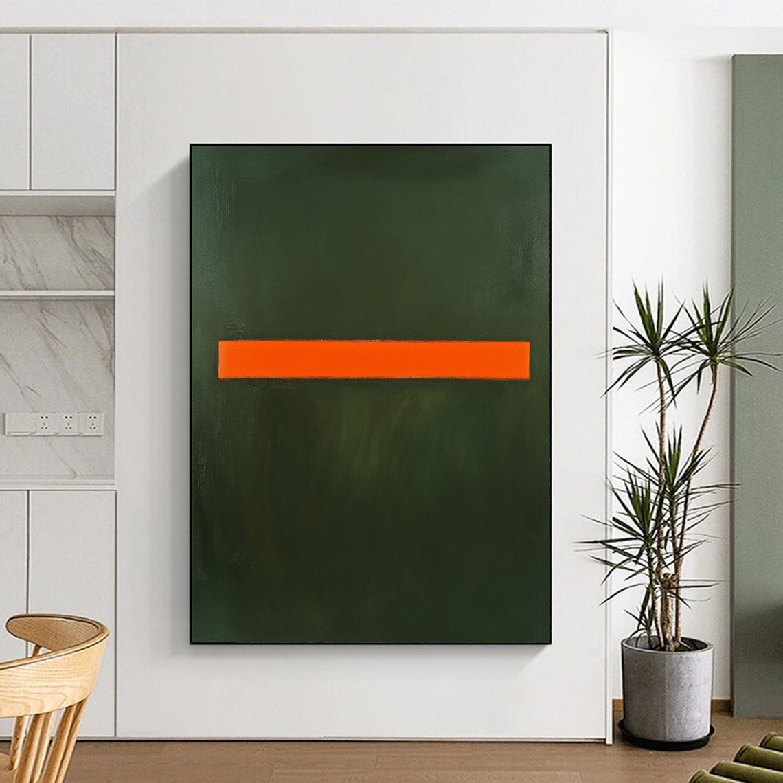 Green Orange Horizontal Line Abstract Painting GER857