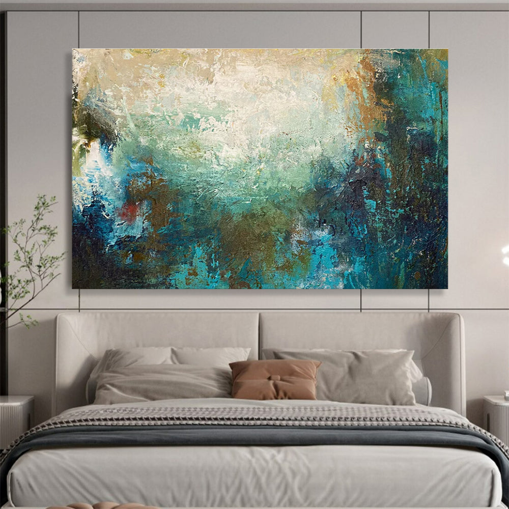 Teal Brown Abstract Painting with Calm - Ear THY Tones THY369