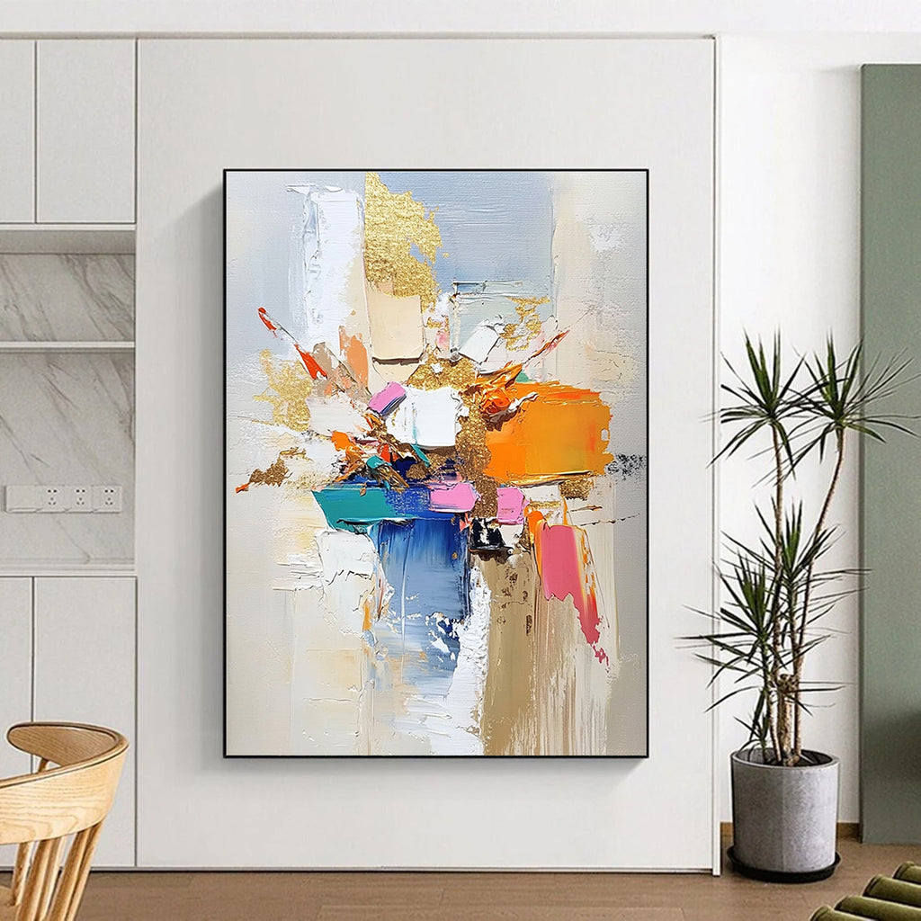 Colorful Block and Gold Abstract Painting with Bold Textures GER469