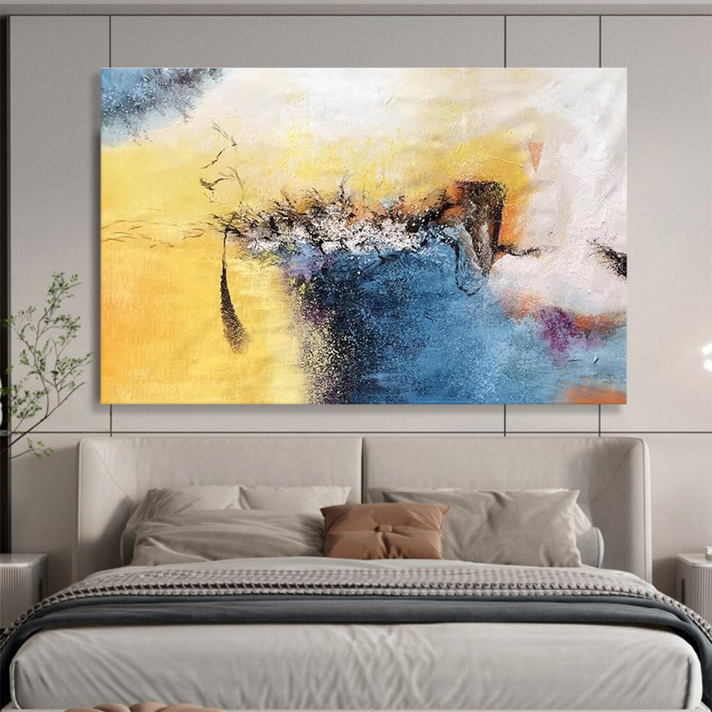 Color Fusion Abstract Painting with Yellow, Blue, and Purple Hues THY156