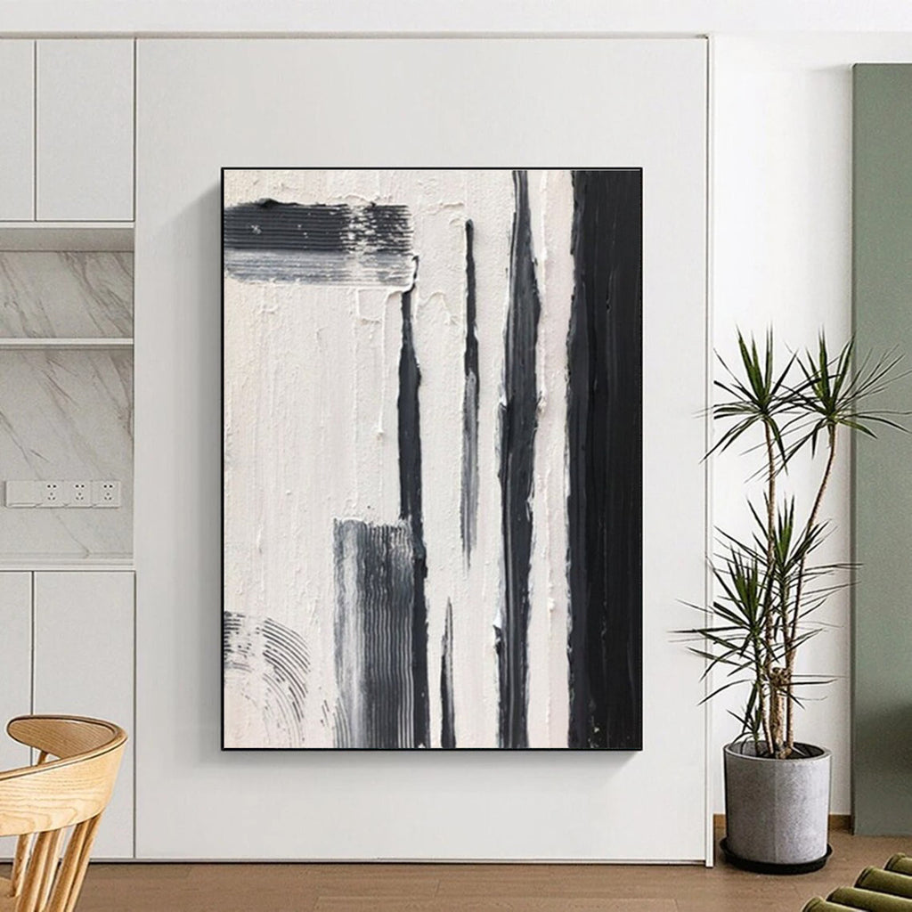 Black and White Vertical Strokes Abstract Painting ADGE367