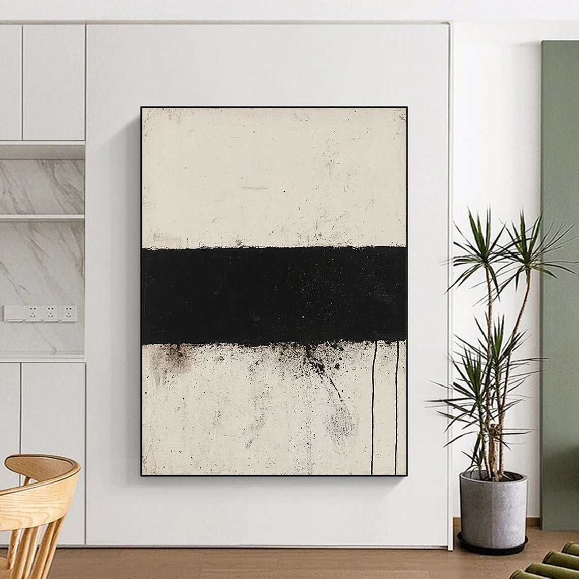 Black and White Abstract Painting with Textured Contrast GER143