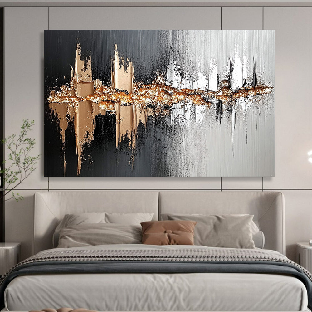 Black Gray Gold Abstract Painting with Textured Gold Accents DYP303