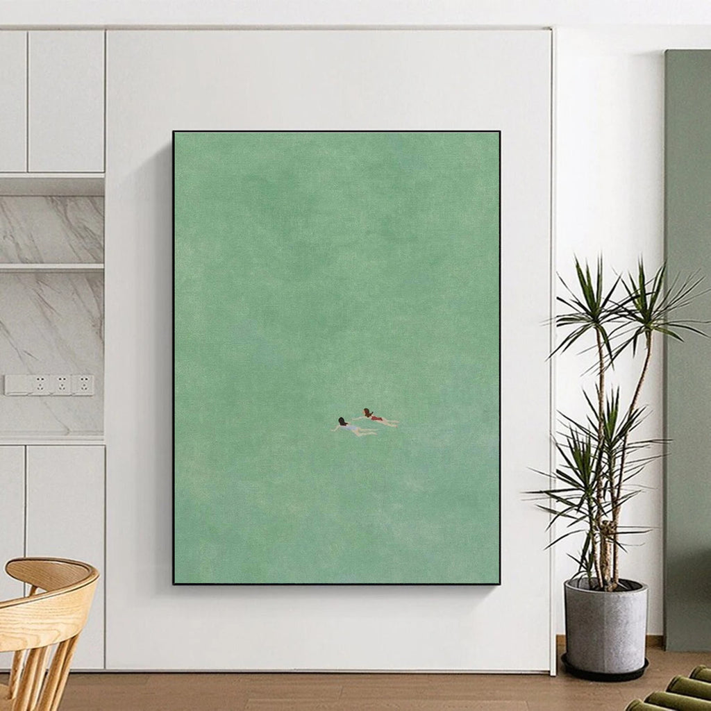 Two Figures Swimming in Green Abstract Painting ADGE305