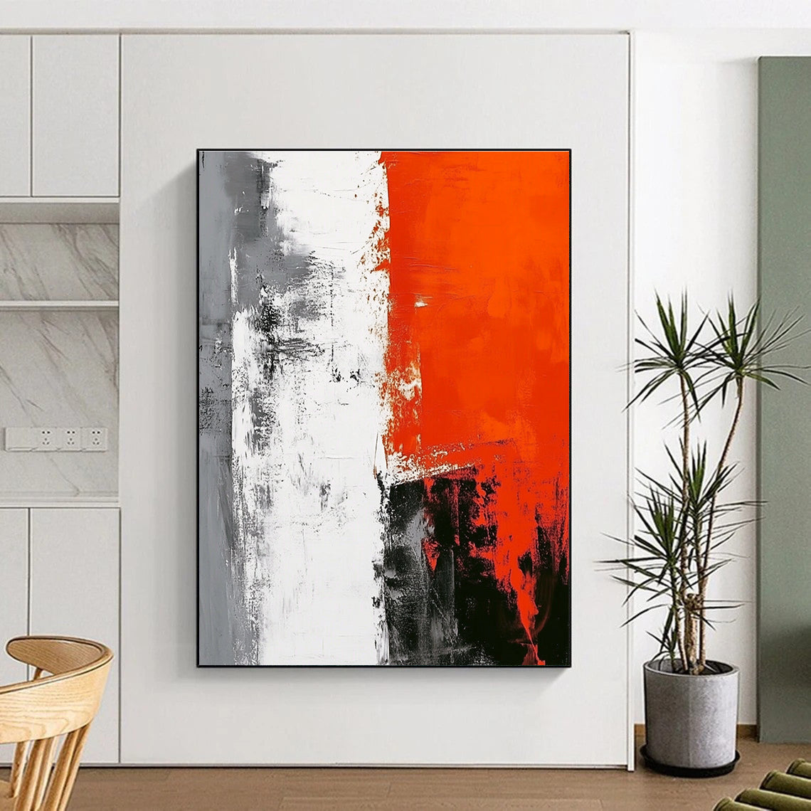 Red and Gray Abstract Painting with Textured Strokes GER450