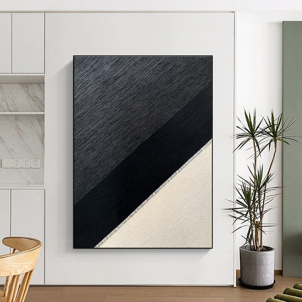 Black and Gray Diagonal Textured Abstract Painting GER215