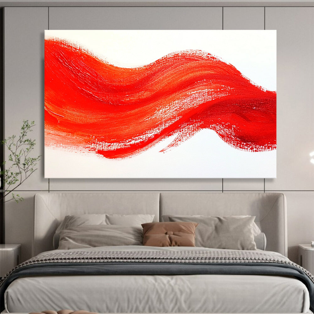 Red Wave Abstract Painting with Bold Red Strokes DYP606
