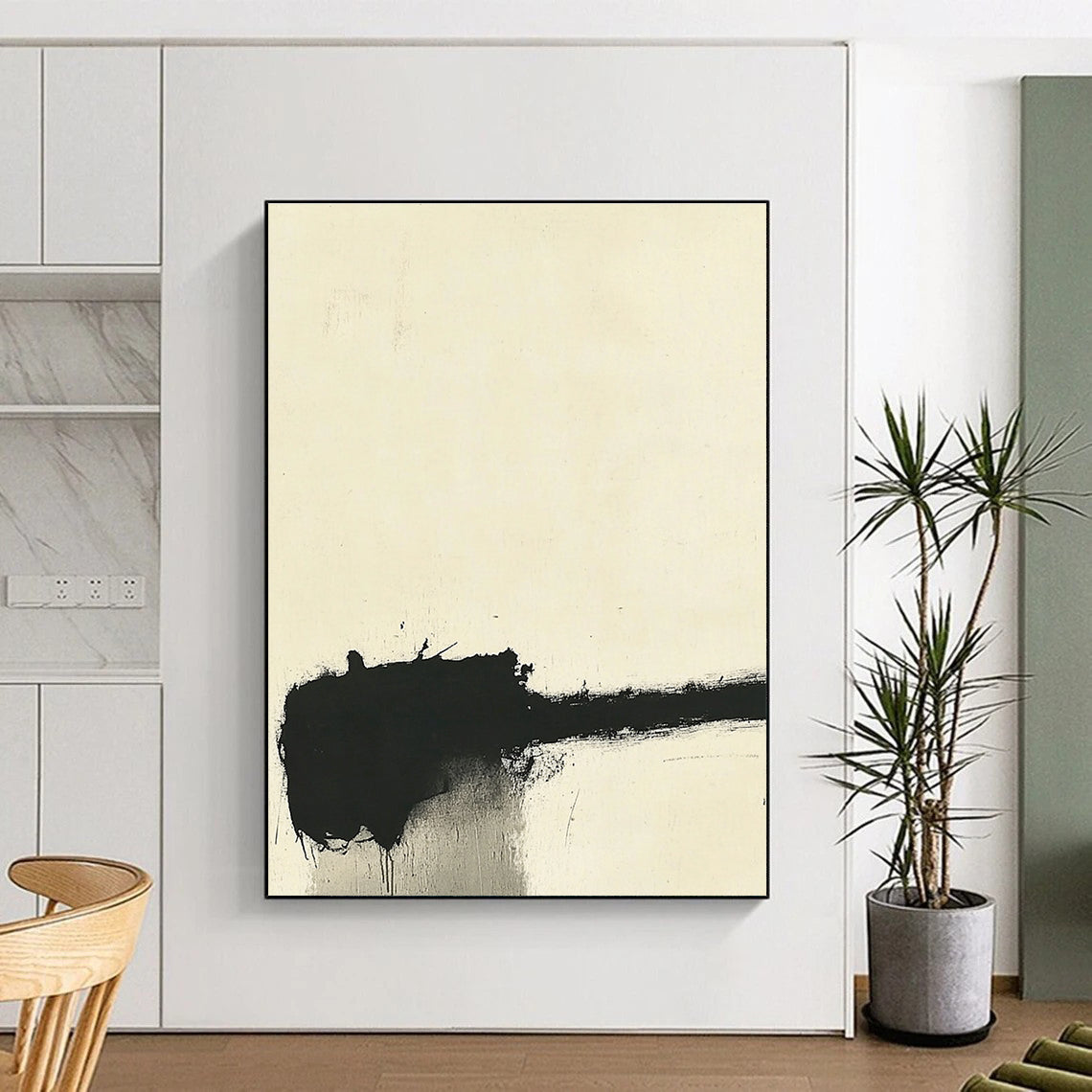 Minimal Black and White Abstract Painting with Raw Textures GER148