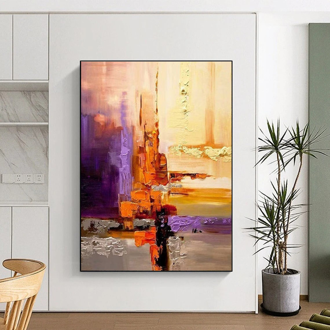 Purple and Orange Abstract Painting with Geometric Shapes ADGE278