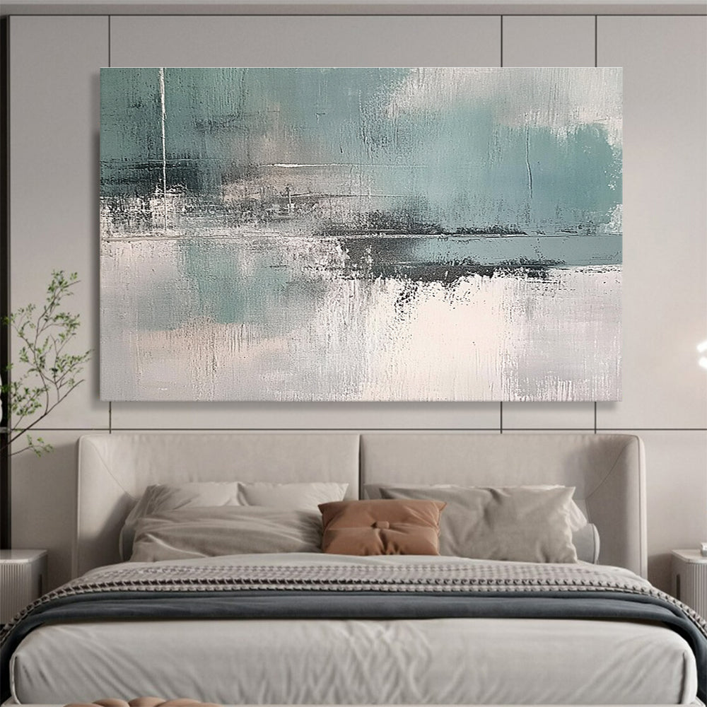 Large abstract art painting featuring muted teal grey and white colors for a sophisticated touch in any space.SC296