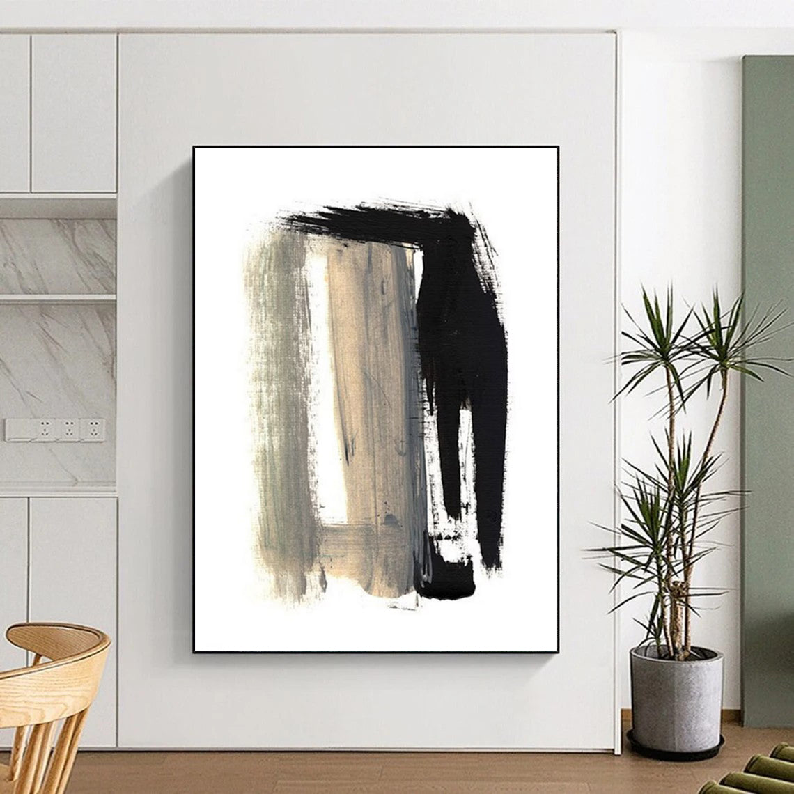 Black and Gray Bold Brushstrokes Abstract Painting ADGE157