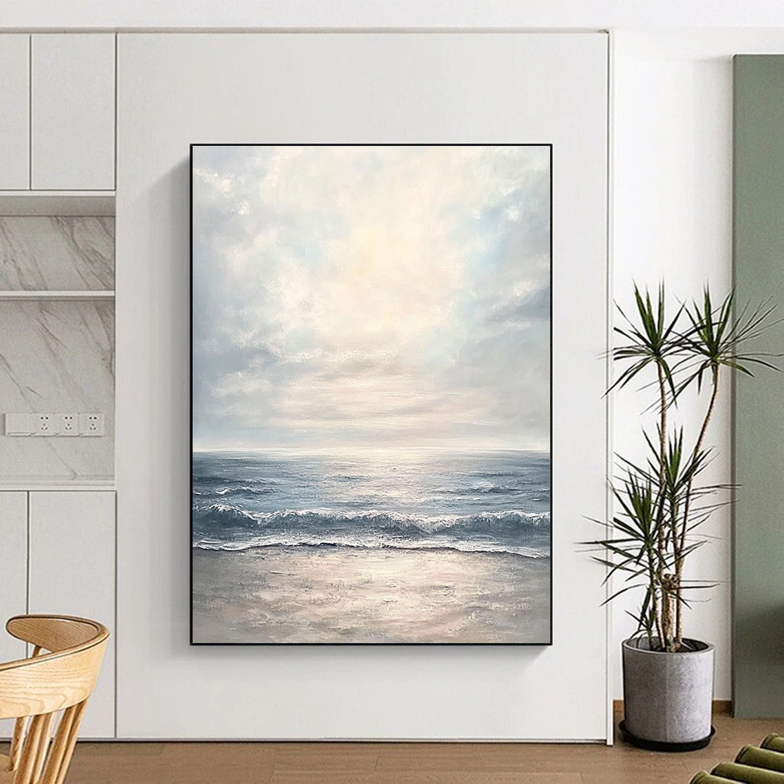 Large Abstract Painting of a serene seascape with gentle waves in soft pastel tones creating a tranquil atmosphere and harmony with nature.STSC1177