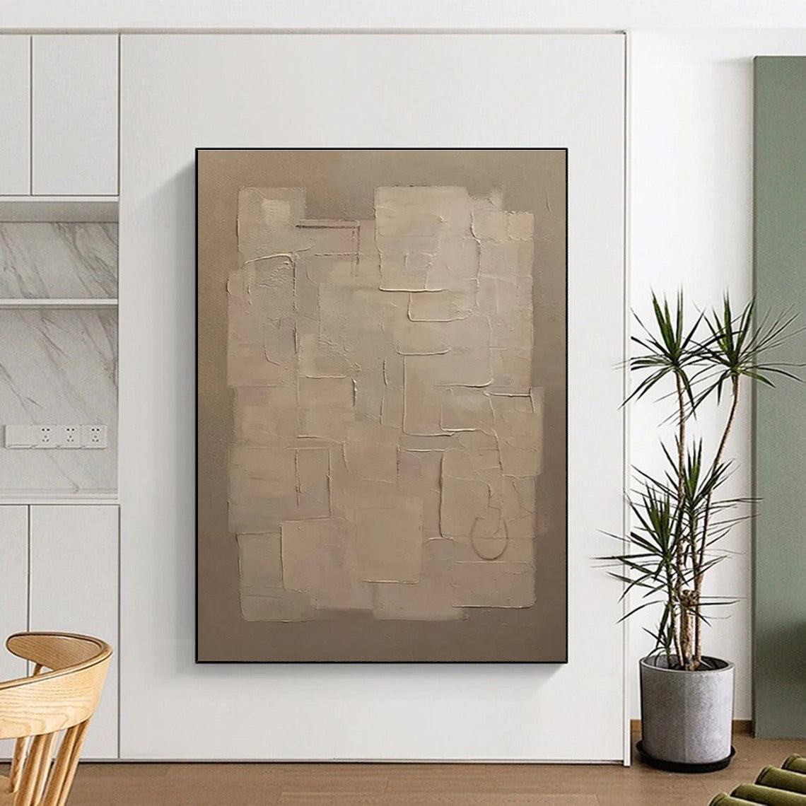 Beige Patchwork Abstract Painting with Gentle Textures ADGE489