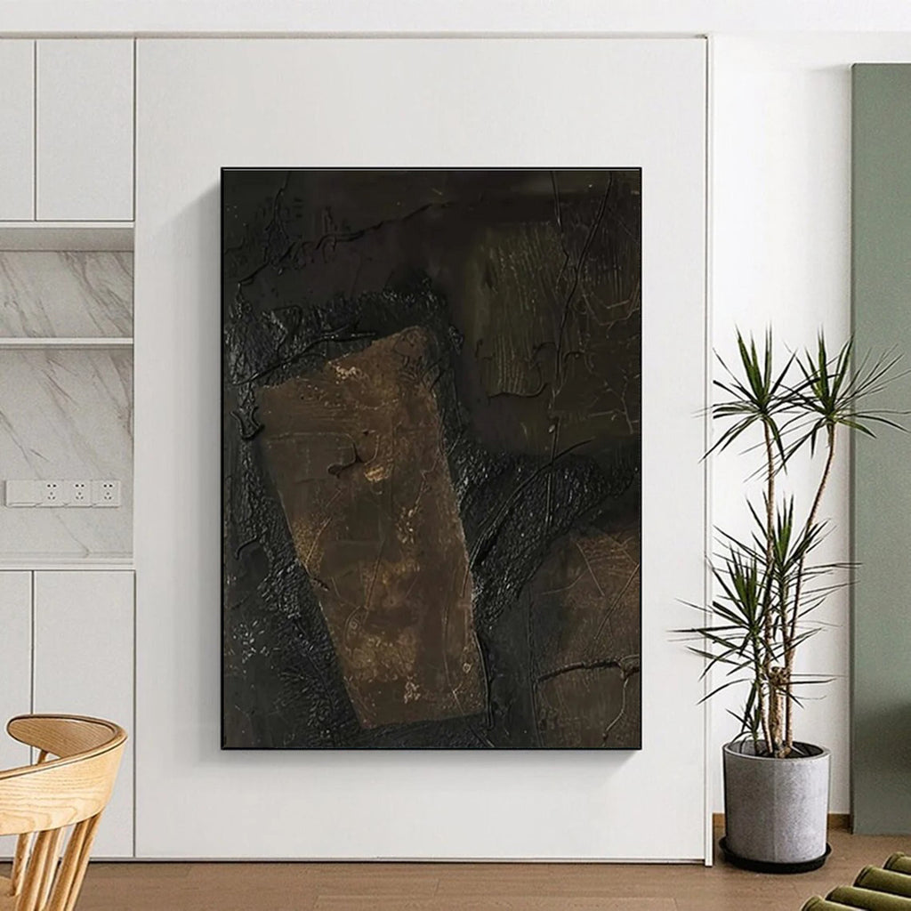 Dark Textured Patch Abstract Painting with Earthy Tones ADGE503