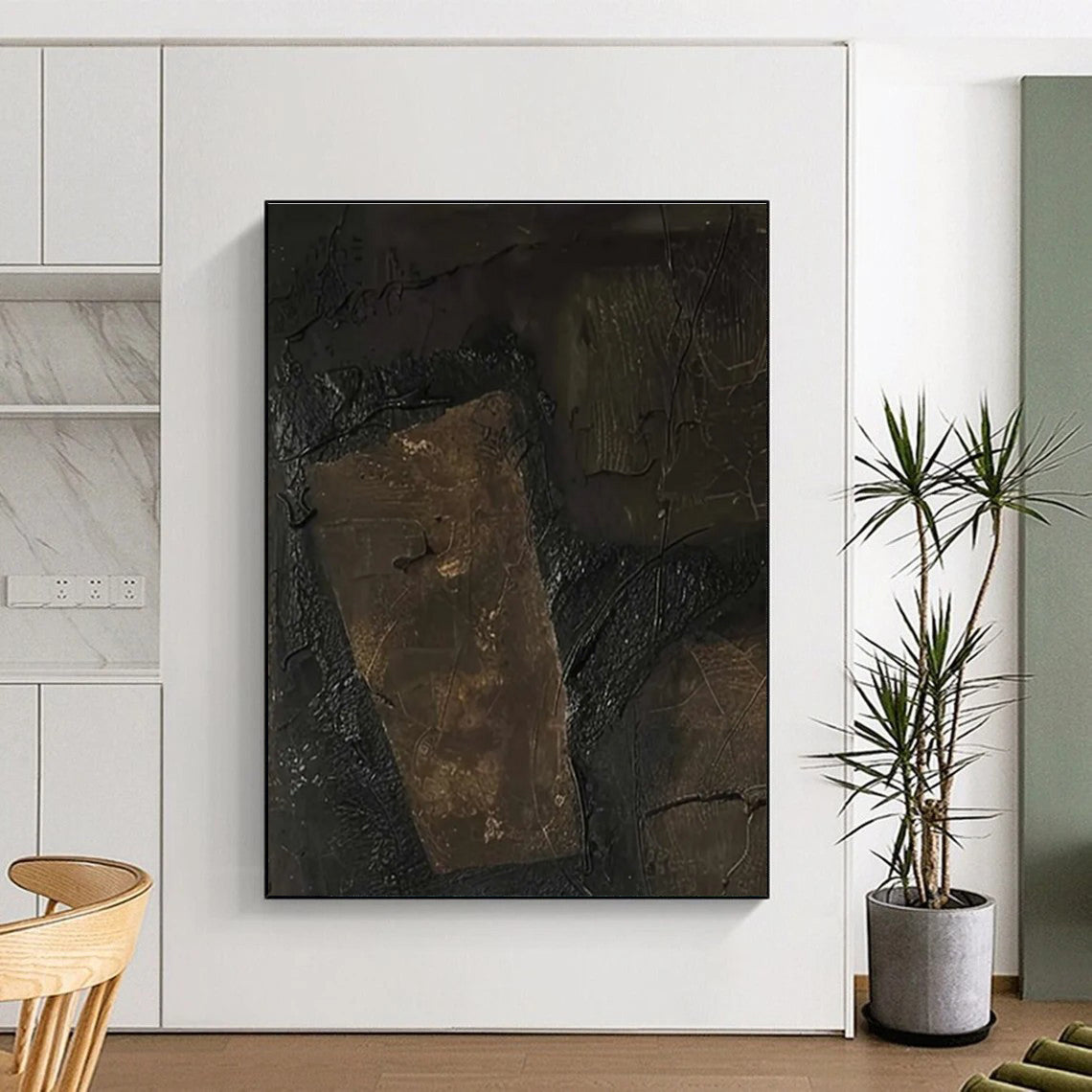 Dark Textured Patch Abstract Painting with Earthy Tones ADGE503
