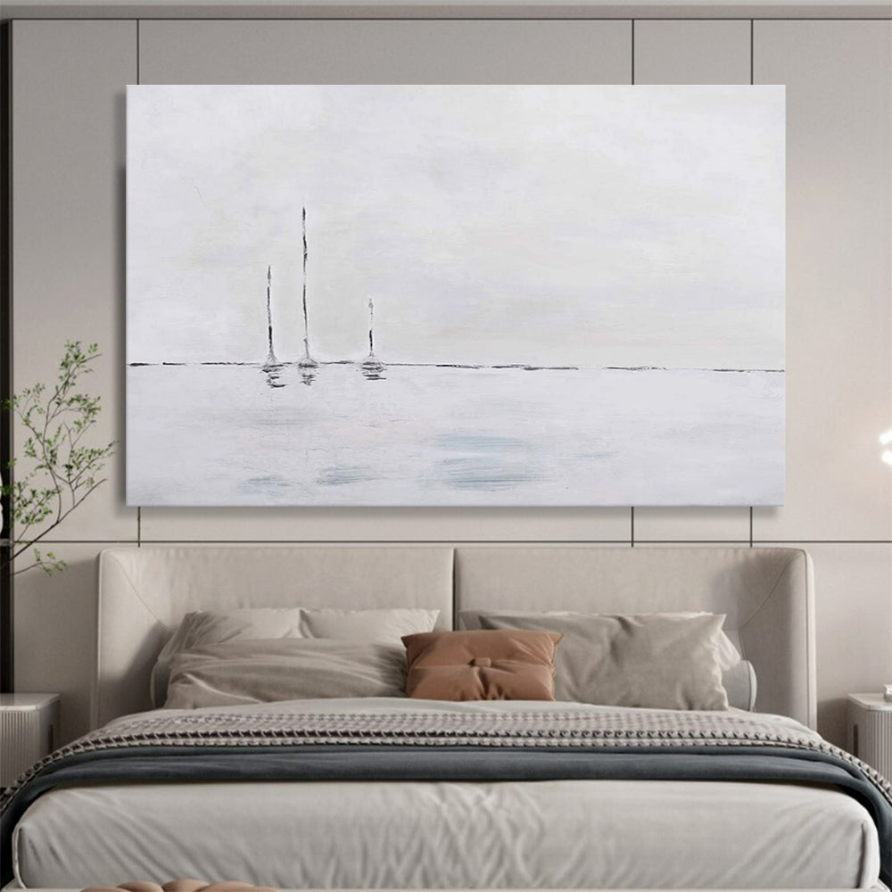 Minimalist Sailboats Abstract Painting with Monochromatic Palette THY263