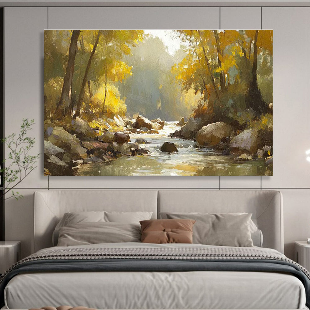 Autumn River Abstract Painting with Warm, Golden Tones THY412