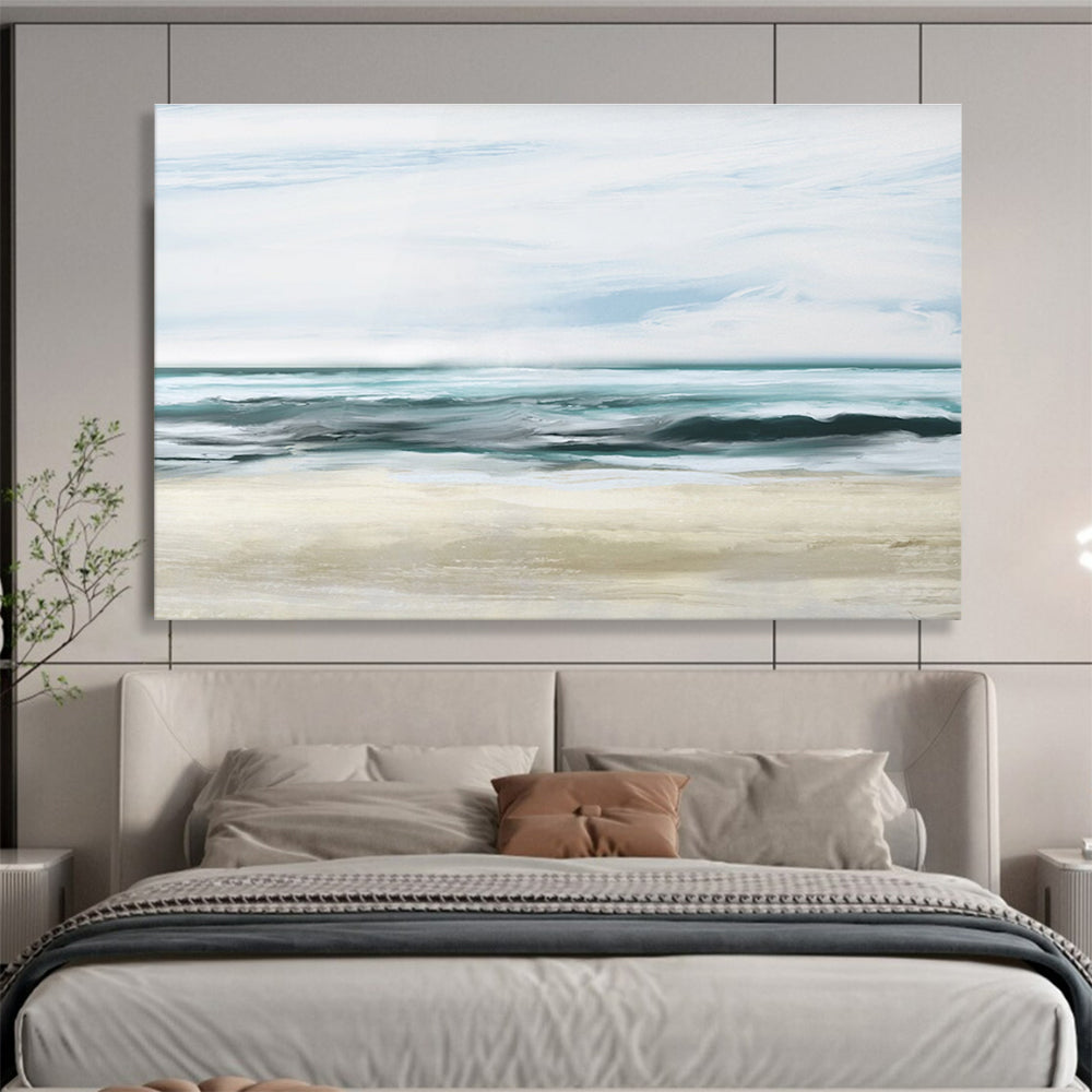 Calm Sea Abstract Painting with Blue and Beige Tones THY128