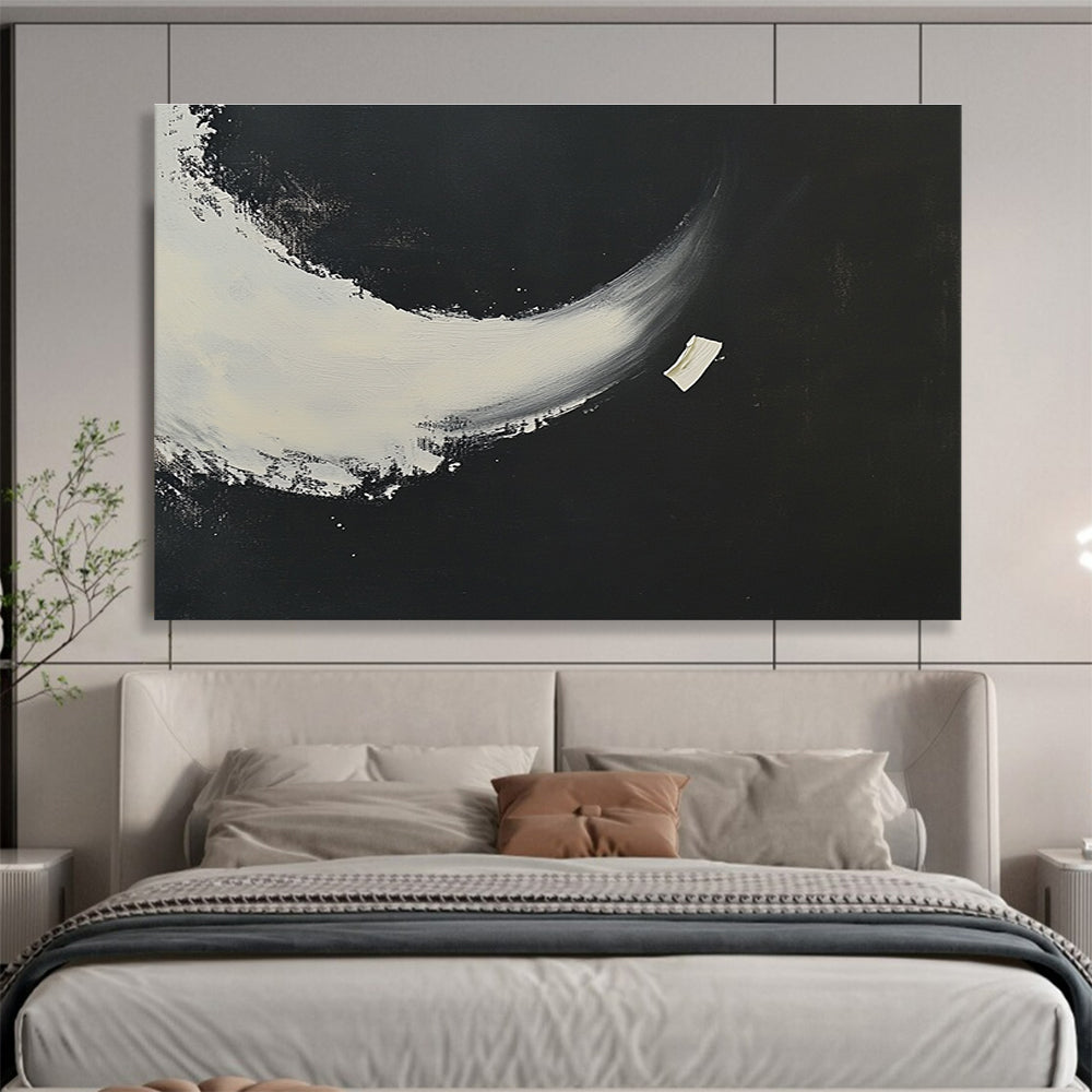 Black and White Crescent Abstract Painting with Bold Shapes DYP256