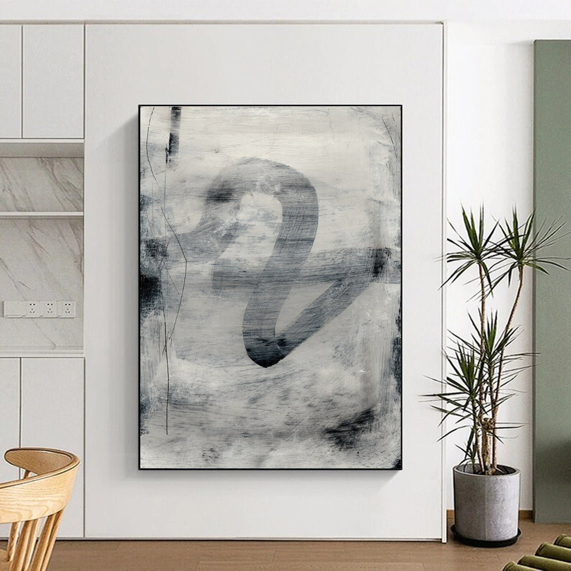 Gray Ink Abstract with Expressive Brushstrokes Painting ADGE189