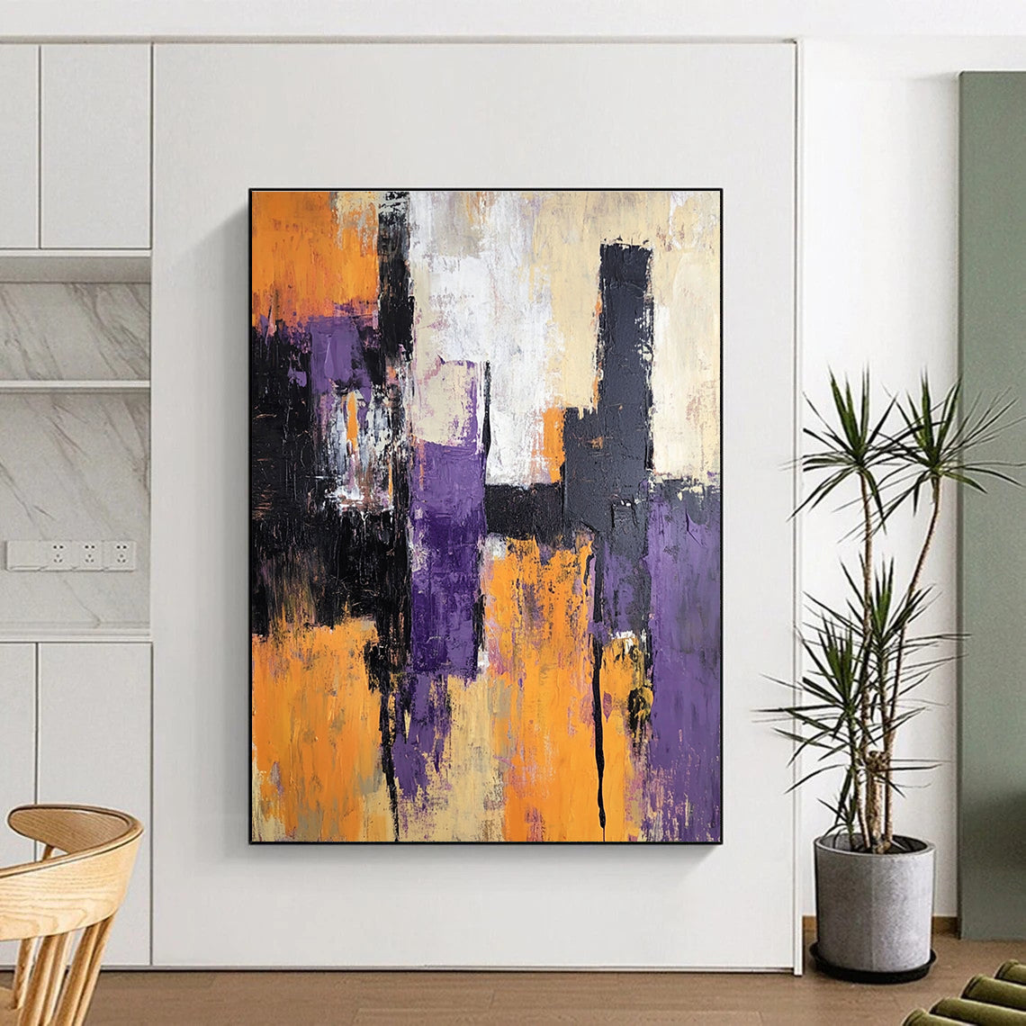 Purple and Orange Abstract Painting with Bold Strokes GER563
